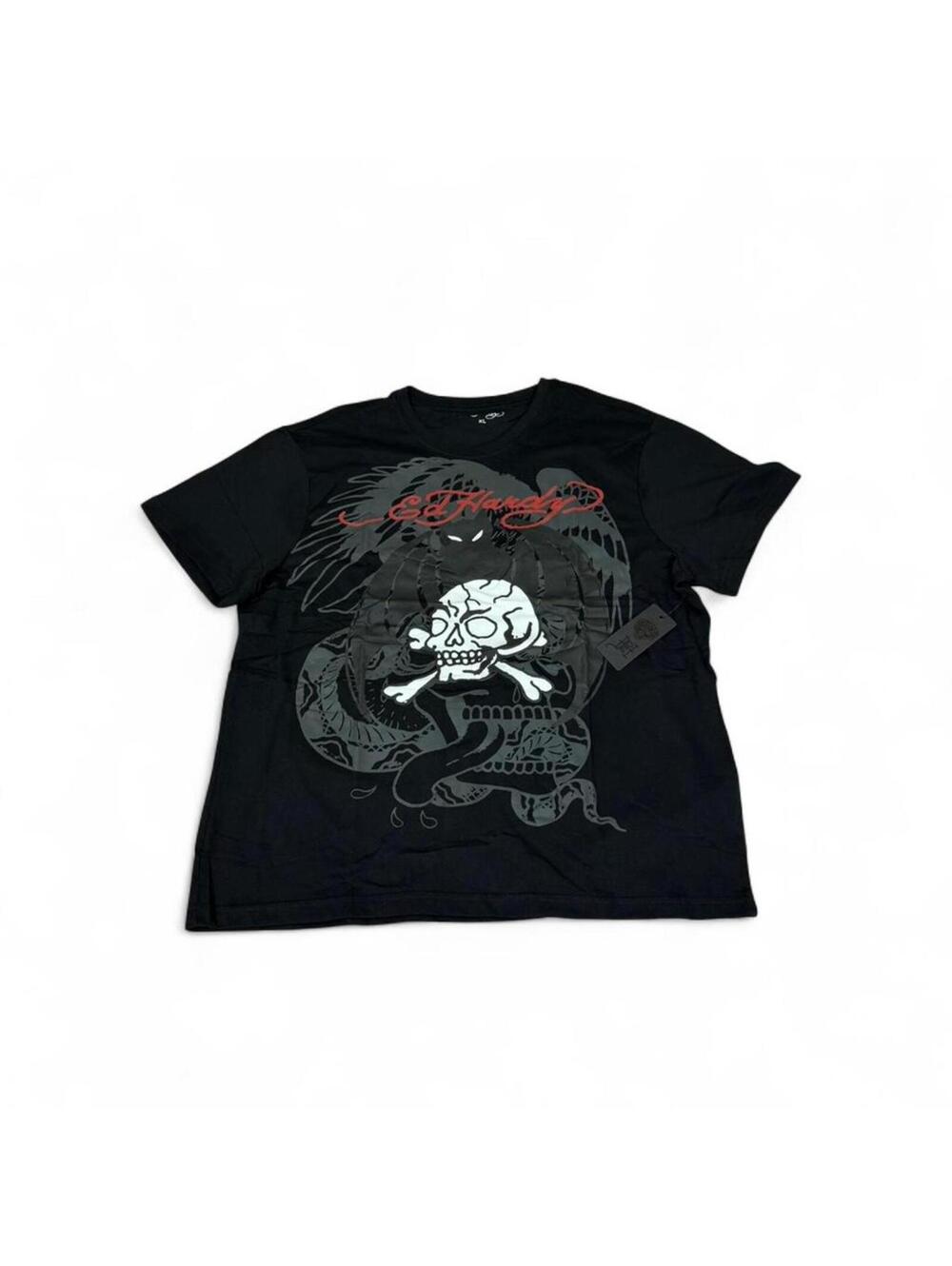 Ed Hardy Black Graphic Short Sleeve Tee with Red Script